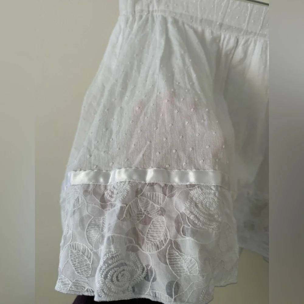 White Swiss Dot Lace Ruffled Mini A-Line Skirt Womens 8/10 Cottagecore Coastal - Picture 4 of 10